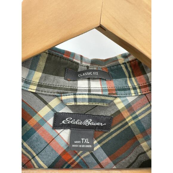 Eddie Bauer Shirt Men XL TALL Green Earth Tone Plaid Classic Fit Button Up - Picture 6 of 10